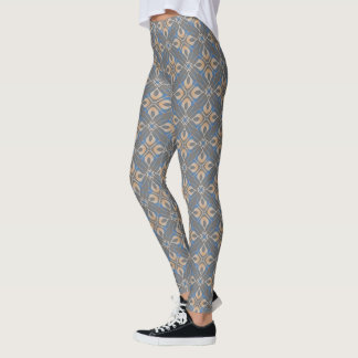 Abstract Geometric Floral Print Grey Leggings