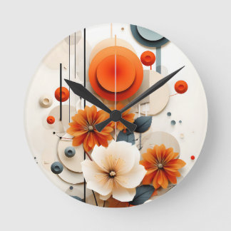 Abstract Geometric Floral Round Clock