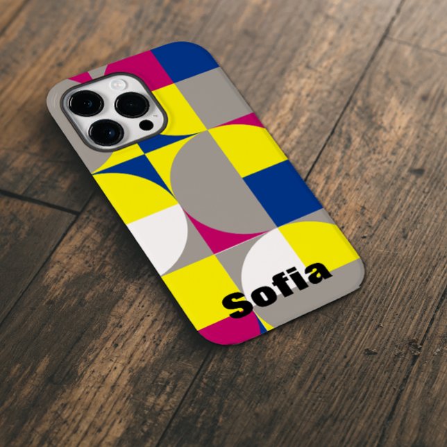 Abstract geometric fuchsia lemon yellow blue name Case-Mate iPhone case (Creator Uploaded)