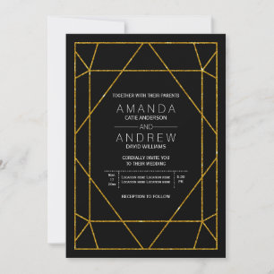 Abstract geometric gold glitter jewel wedding invitation