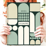 Abstract Geometric Green 2025 Custom Name Planner<br><div class="desc">Embrace organisation with this modern and artistic planner featuring an abstract geometric design in calming green, beige, and cream tones. Personalise it with your name for a unique touch. This planner is perfect for keeping track of appointments, to-dos, and all your important dates throughout 2025. With its contemporary design and...</div>