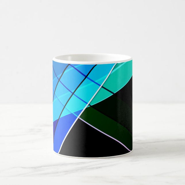 Abstract, geometric , green , blue , black coffee mug (Center)