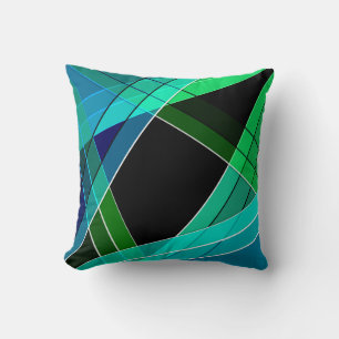 Abstract, geometric , green , blue , black cushion