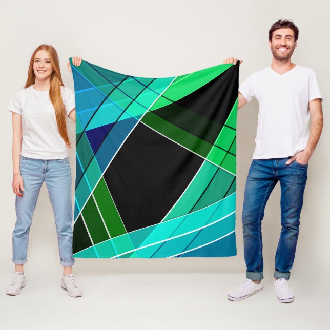 Abstract, geometric , green , blue , black fleece blanket (In Situ)
