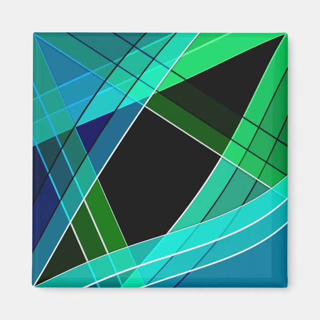 Abstract, geometric , green , blue , black magnet (Front)