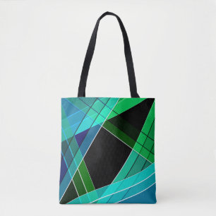 Abstract, geometric , green , blue , black tote bag