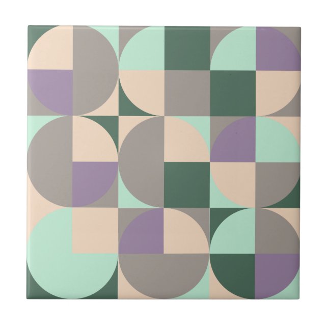 Abstract geometric green lavender beige ceramic tile (Front)