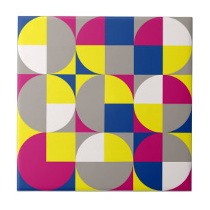 Abstract geometric grey fuchsia ceramic tile