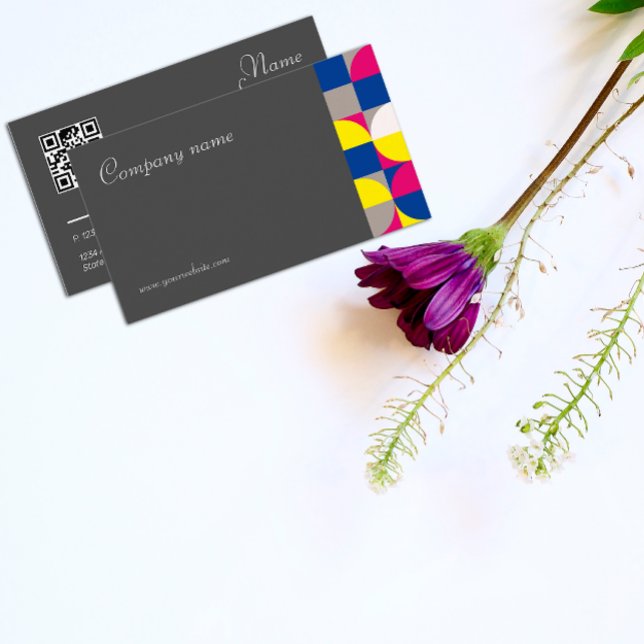 Abstract geometric grey fuchsia QR Business Card (Creator Uploaded)