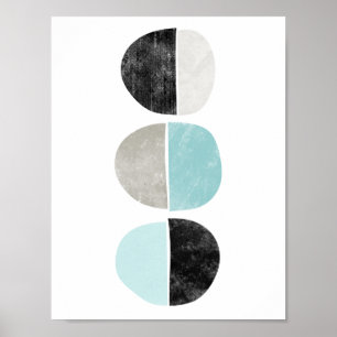 Abstract, geometric, half circles poster in teal