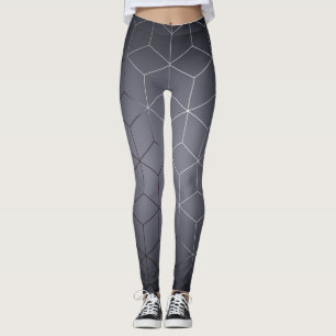 Abstract Geometric Image on Attractive Dark Black Leggings