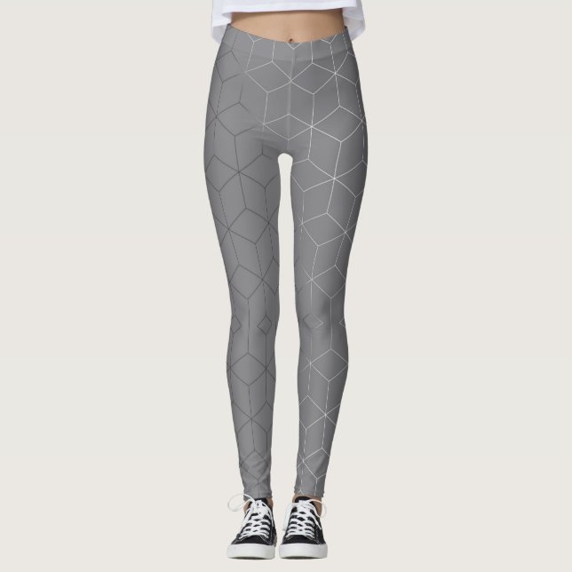 Abstract Geometric Image on Attractive Silver Grey Leggings (Front)