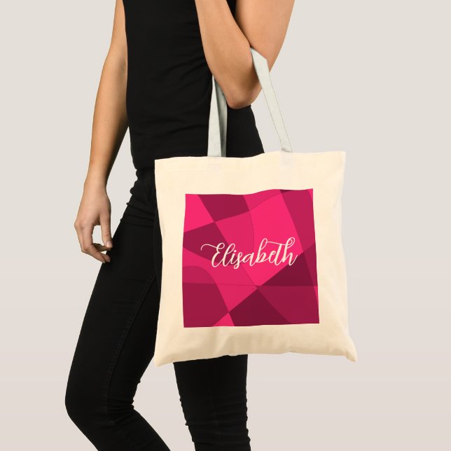 Abstract Geometric in shades of magenta with name Tote Bag (Front (Product))