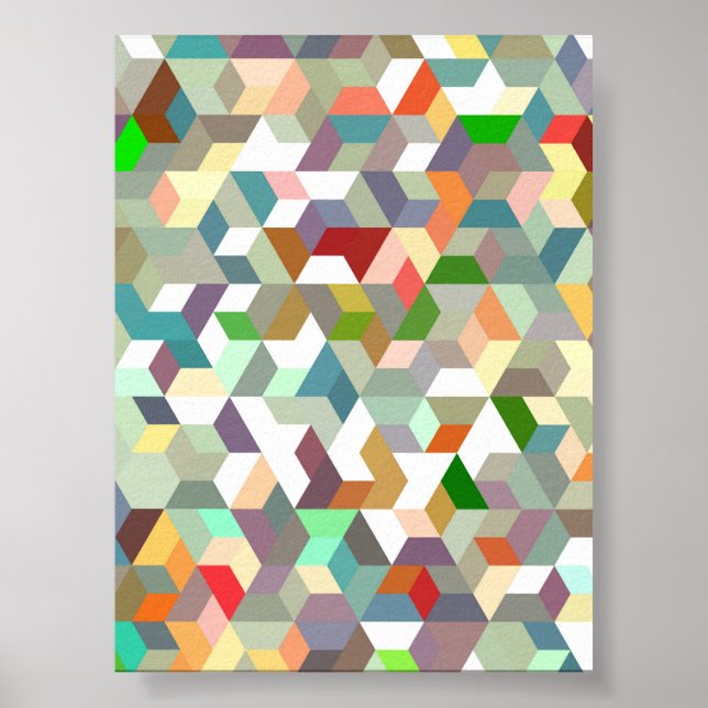 Abstract Geometric Isometric Cube Pattern Digital  Poster (Front)
