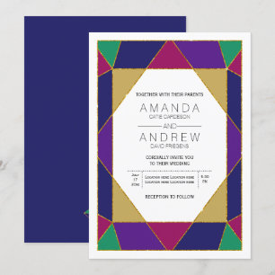 Abstract geometric jewel gemstone modern wedding invitation