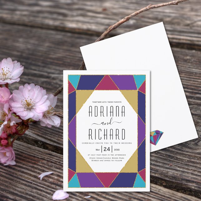 Abstract geometric jewel multicolored wedding invitation (Creator Uploaded)