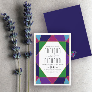 Abstract geometric jewel typography wedding invitation