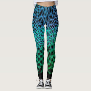 Abstract Geometric Lines Gradient Blue On Black Leggings