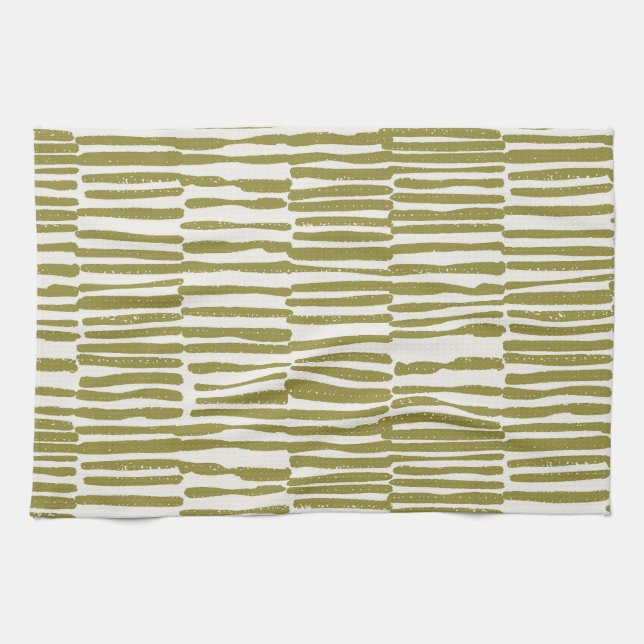 Abstract geometric lines olive green unique contem tea towel (Horizontal)