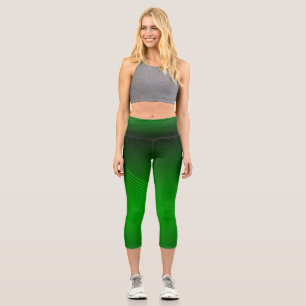 Abstract Geometric Lines on Deep Green Capri Leggings