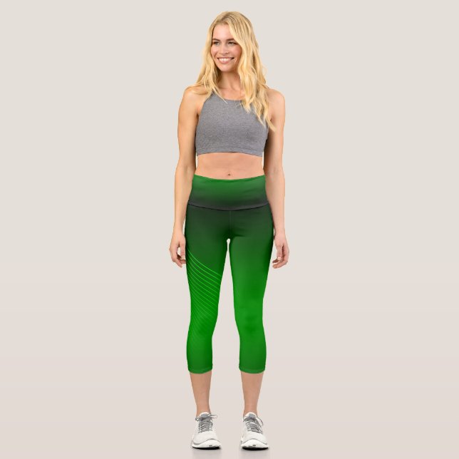 Abstract Geometric Lines on Deep Green Capri Leggings (Front)