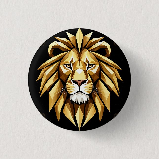 Abstract Geometric Lion Art with Intense Gold Tone 3 Cm Round Badge (Front)