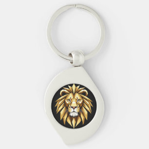 Abstract Geometric Lion Art with Intense Gold Tone Key Ring