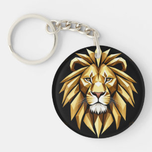 Abstract Geometric Lion Art with Intense Gold Tone Key Ring