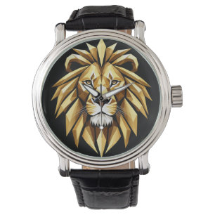Abstract Geometric Lion Art with Intense Gold Tone Watch
