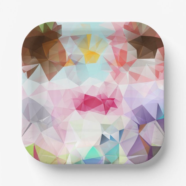 Abstract Geometric Low Poly Mosaic Paper Plate (Front)
