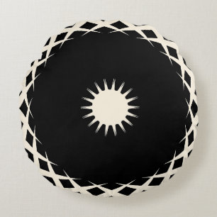Abstract Geometric Mandala Sunburst Design Round Cushion