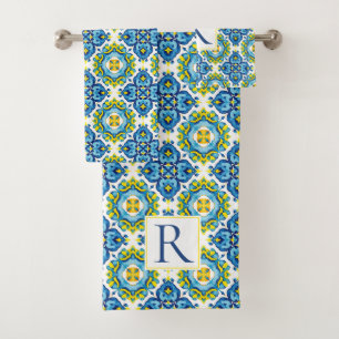 Abstract geometric Mediterranean tile pattern Bath Towel Set