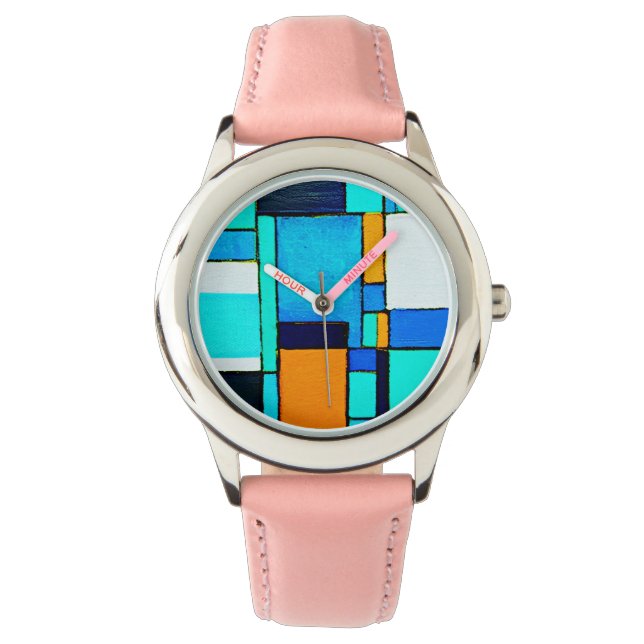 Abstract Geometric Modern Blue Orange Watch (Front)