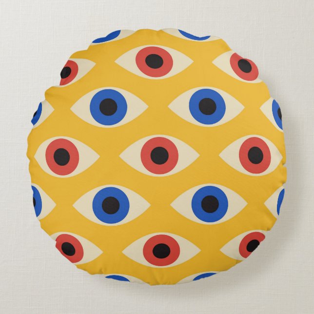Abstract Geometric Modern Bold Evil Eye Pattern  Round Cushion (Front)