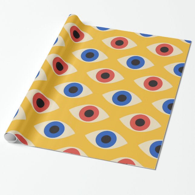 Abstract Geometric Modern Bold Evil Eye Pattern  Wrapping Paper (Unrolled)