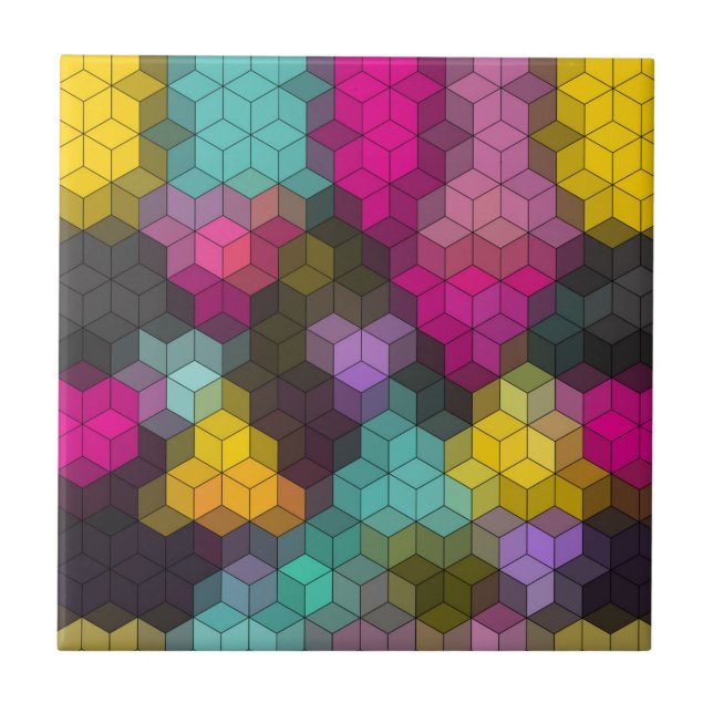 Abstract geometric modern hexagon shapes mosaic  ceramic tile (Front)