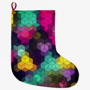 Abstract geometric modern hexagon shapes mosaic large christmas stocking