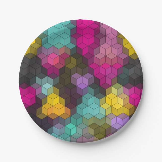 Abstract geometric modern hexagon shapes mosaic  paper plate (Front)