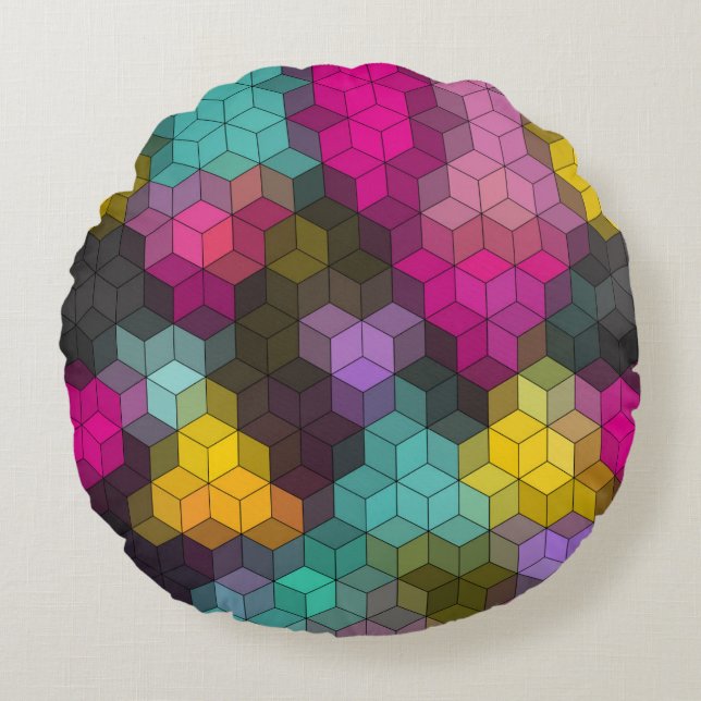 Abstract geometric modern hexagon shapes mosaic  round cushion (Front)