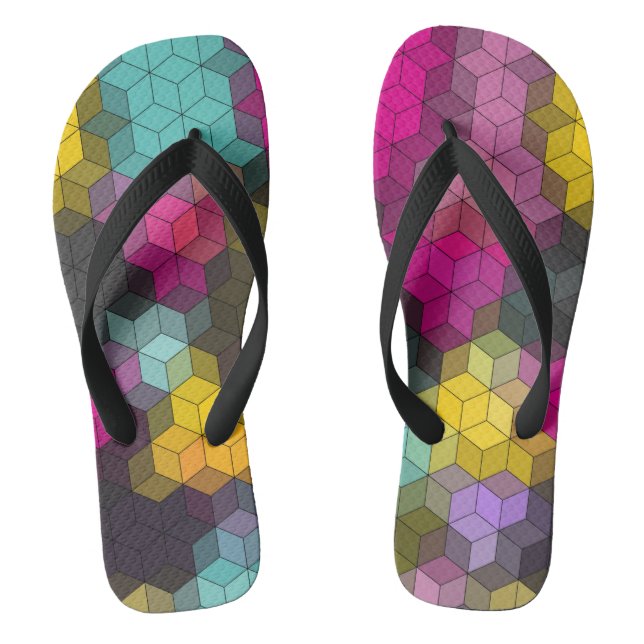 Abstract geometric modern hexagon shapes mosaic  thongs (Footbed)