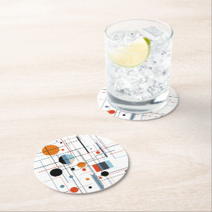 Abstract Geometric Modern Minimalist Lines Round Paper Coaster