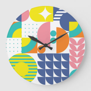 Abstract Geometric, Modern Vintage Shapes. Large Clock