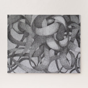 Abstract Geometric Monochrome Black White Ribbons Jigsaw Puzzle