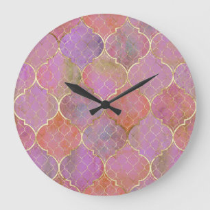 Abstract Geometric: Moroccan Gold Watercolor Large Clock