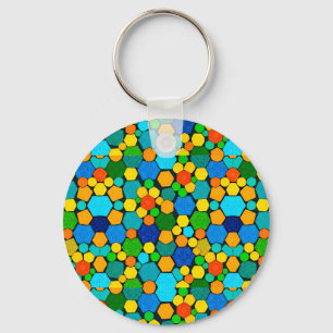 Abstract Geometric Mosaic Pattern Key Ring
