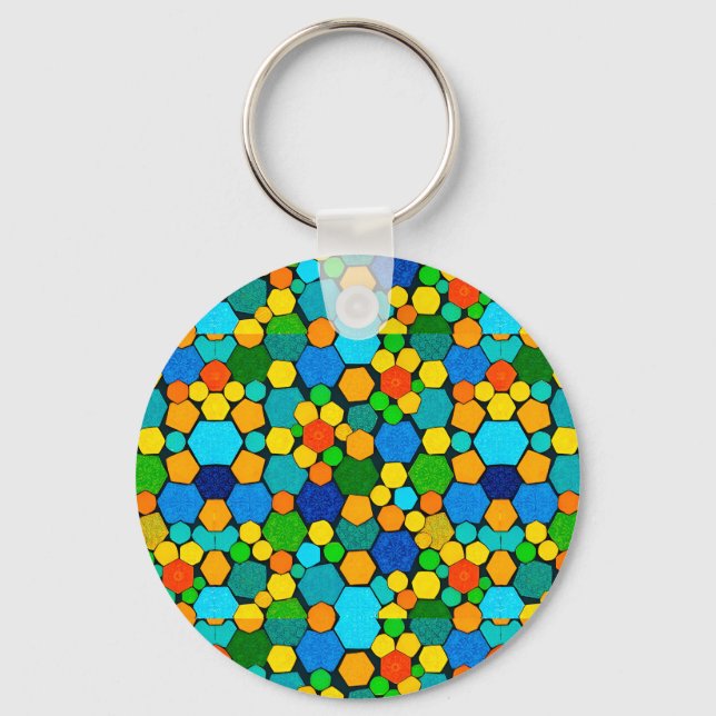 Abstract Geometric Mosaic Pattern Key Ring (Front)
