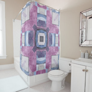 Abstract Geometric Mosaic Purple, Blue, and Grey Shower Curtain