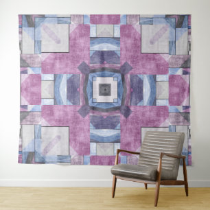 Abstract Geometric Mosaic Purple, Blue, and Grey Tapestry