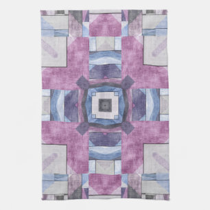 Abstract Geometric Mosaic Purple, Blue, and Grey Tea Towel