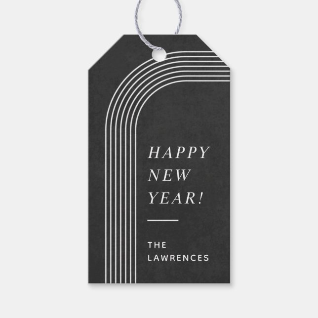 Abstract Geometric New Year's Gift Tag - Black (Front)